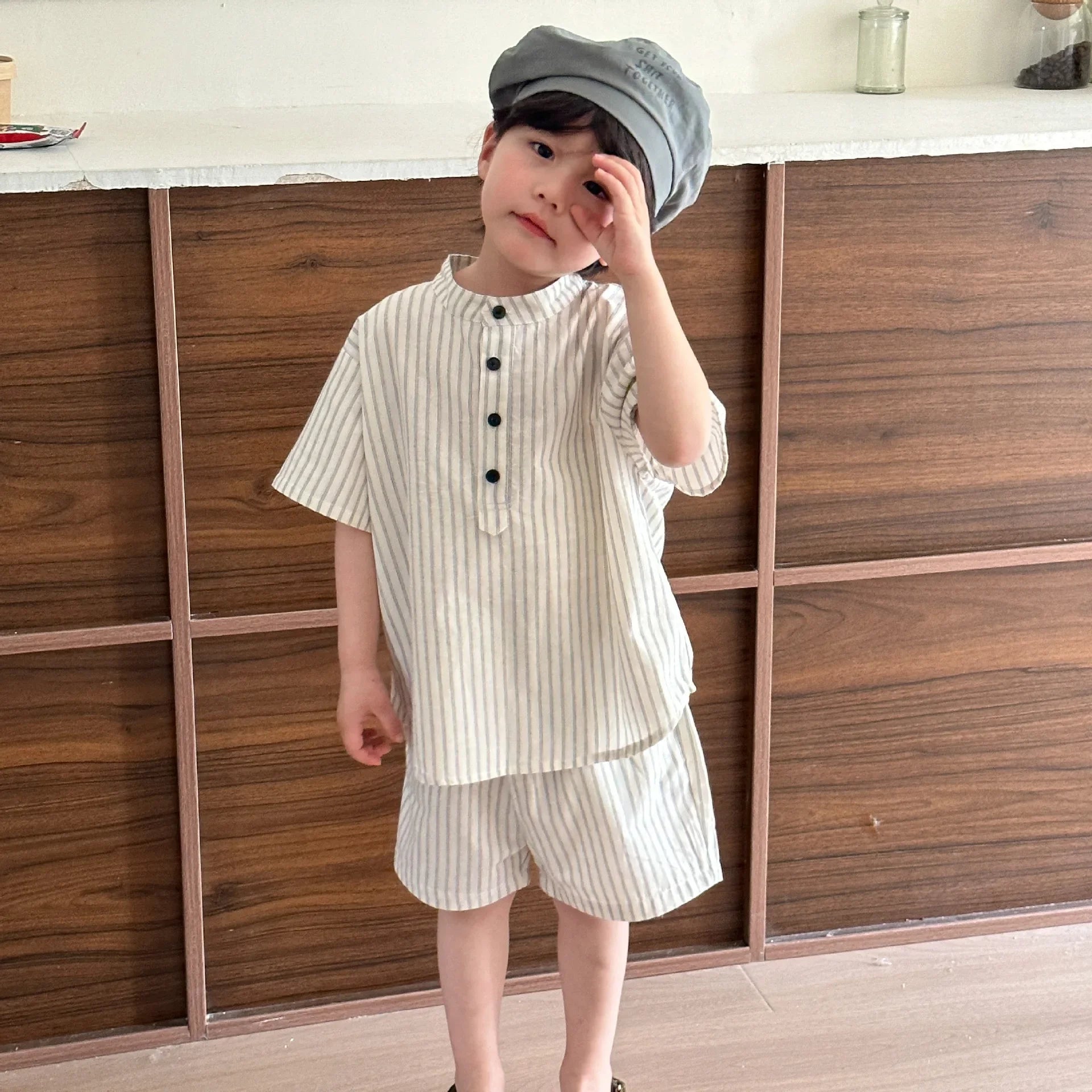 22004 Brother Sister Clothes Summer New Short Sleeve Stripes Baby Boy's Suit Or Cotton Girl Dress