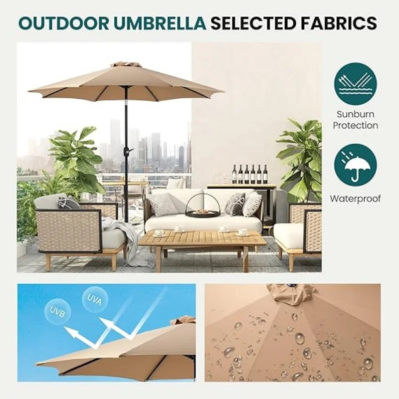Large 2M Outdoor Sunshade Umbrella with Hand Crank Straight Center Pole for Garden Beach Camping and Advertising Stall UV Block