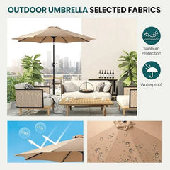 Large 2M Outdoor Sunshade Umbrella with Hand Crank Straight Center Pole for Garden Beach Camping and Advertising Stall UV Block