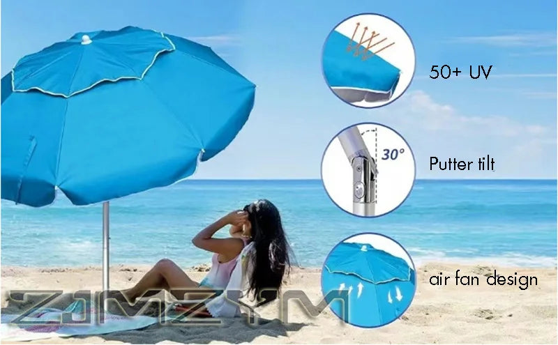 UV50+ Portable Travel Beach Umbrella Folding Three-Section Telescopic with Sand Anchor Outdoor Sunshade Folding Umbrella