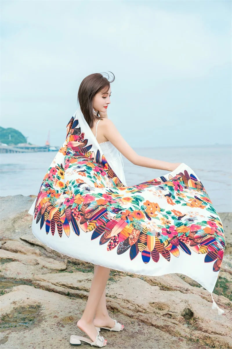 20 Styles 90x180cm Cotton Linen Summer Beach Dress Bikini Cover-ups Sarong Wrap Scarf Women Brazilian Swimsuit Bathing Cover Up