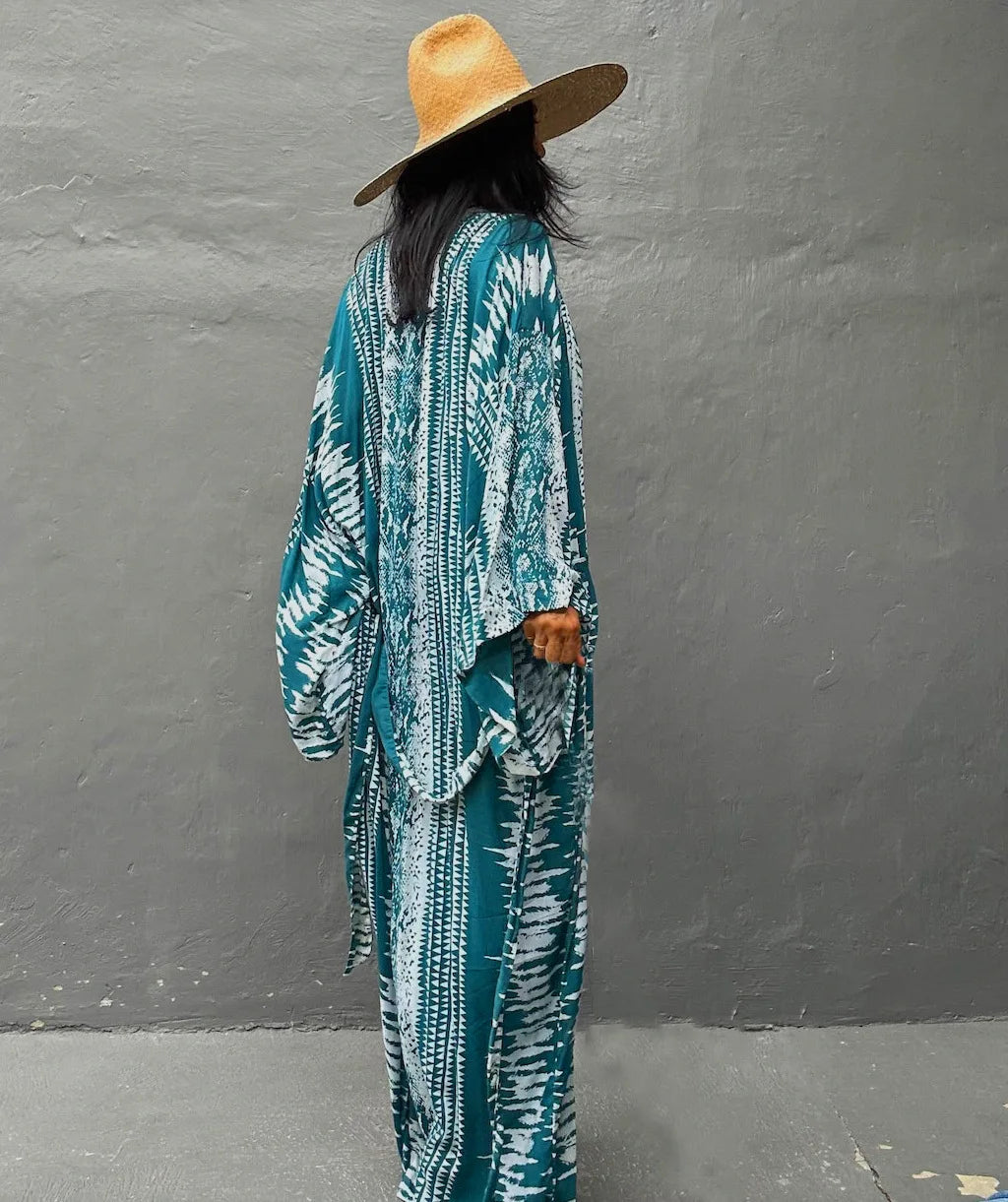 Beach Cover Ups Women Tie Dye Printed Kimono Cardigan Self Belted Wrap Dresses Summer Holiday Bathing Suits