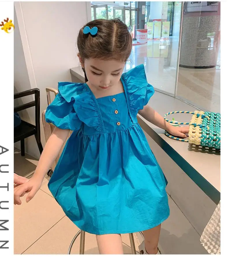2025 New Children's Dress Girls' Summer Korean Edition Fashion Bubble Sleeves Checkered Strap backless Dress 1-6Y