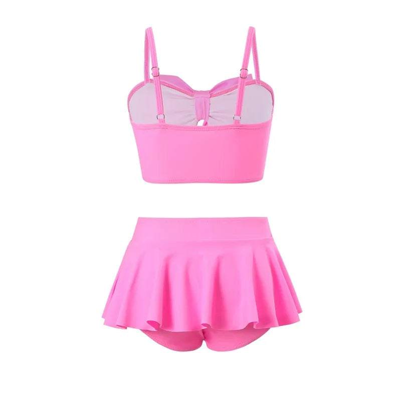 Girls Bow Bandeau Bikini Two Pieces Swimsuit Kids Ruffle Skirt Children's Swimwear 5-14 Years Teenager Bathing Suit Beach Wear