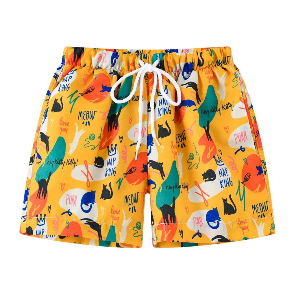 Boys Cartoon Print Beach Shorts Summer Quick Dry Swim Trunks Kids Casual Board Shorts Toddler Swimwear Bathing Suit For 2-8Y