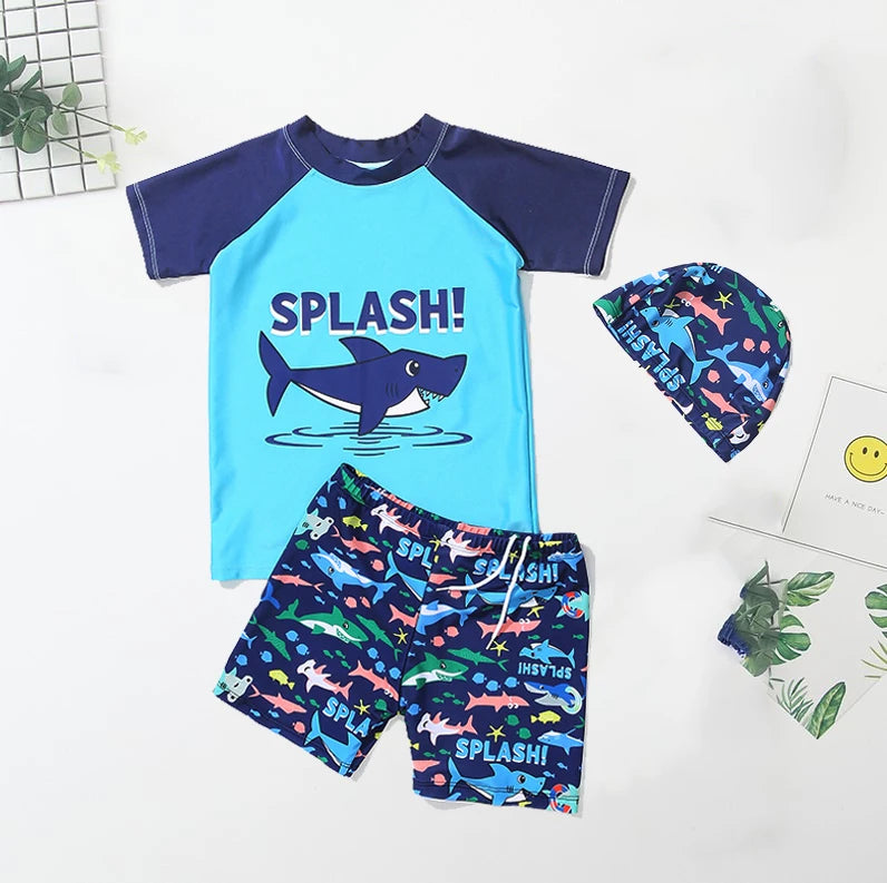 Kids Boy Swimsuit Summer Children Board Shorts Sets Boys Split Short Sleeve Quick Drying Boys Swimwear Beach Surfing Swimsuits
