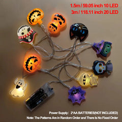 Spooky Halloween LED String Lights Battery Operated Ghost Pumpkin Skeleton Pirate Shape Indoor Party Home Decor Lamp