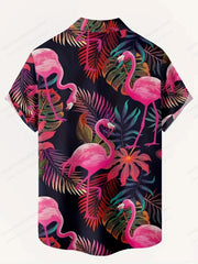 Summer Men's Vocation Lapel Camisa Oversized Hawaiian Shirts Flamingo 3d Print Fashion Men Women Beach Short Sleeve Blouse Boy