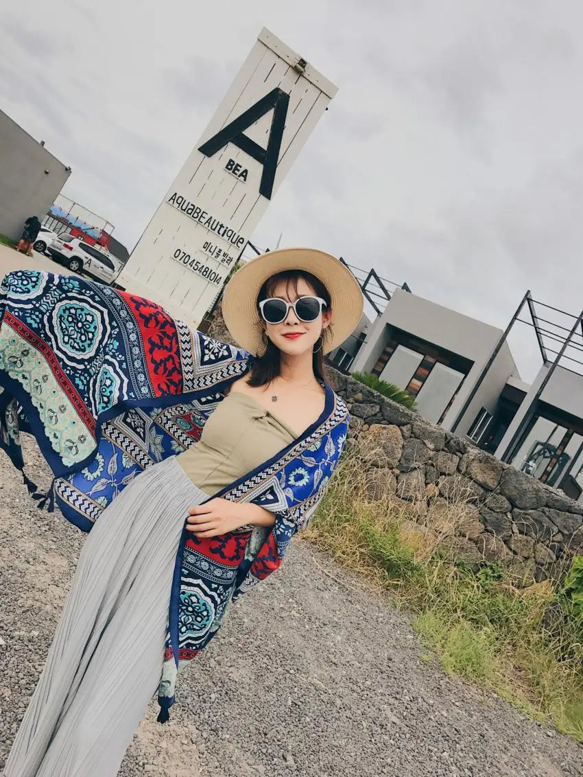 Fashions 90x180cm Twill Cotton Pareo Beach Cover-Ups Women Large Beach Dress Bikini Bathing Swimwear Cover Up Sarong Wrap Scarf