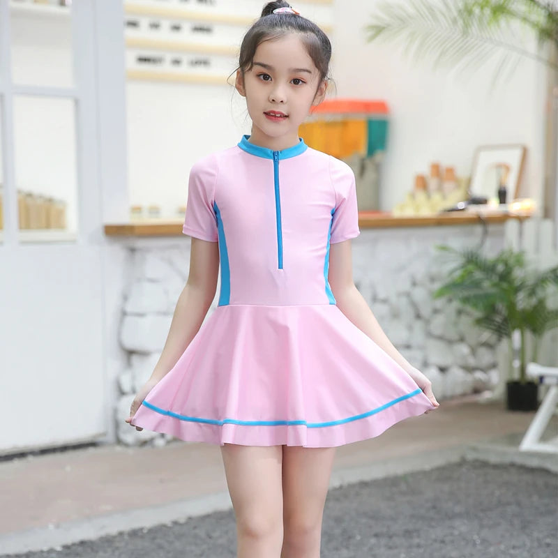 Swimming Suit Girls Zipper Swimmingsuit Girl Kids One Piece Swimsuit Flower Patchwork Swimming Suit For Girls