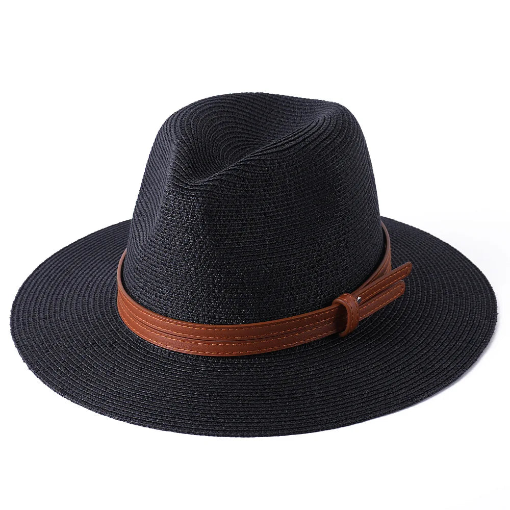 Large Size 56-58 59-60cm New Natural Panama Straw Hat Summer Men Women Wide Brim Beach UV Protection Fedora Sun Hat Wholesale