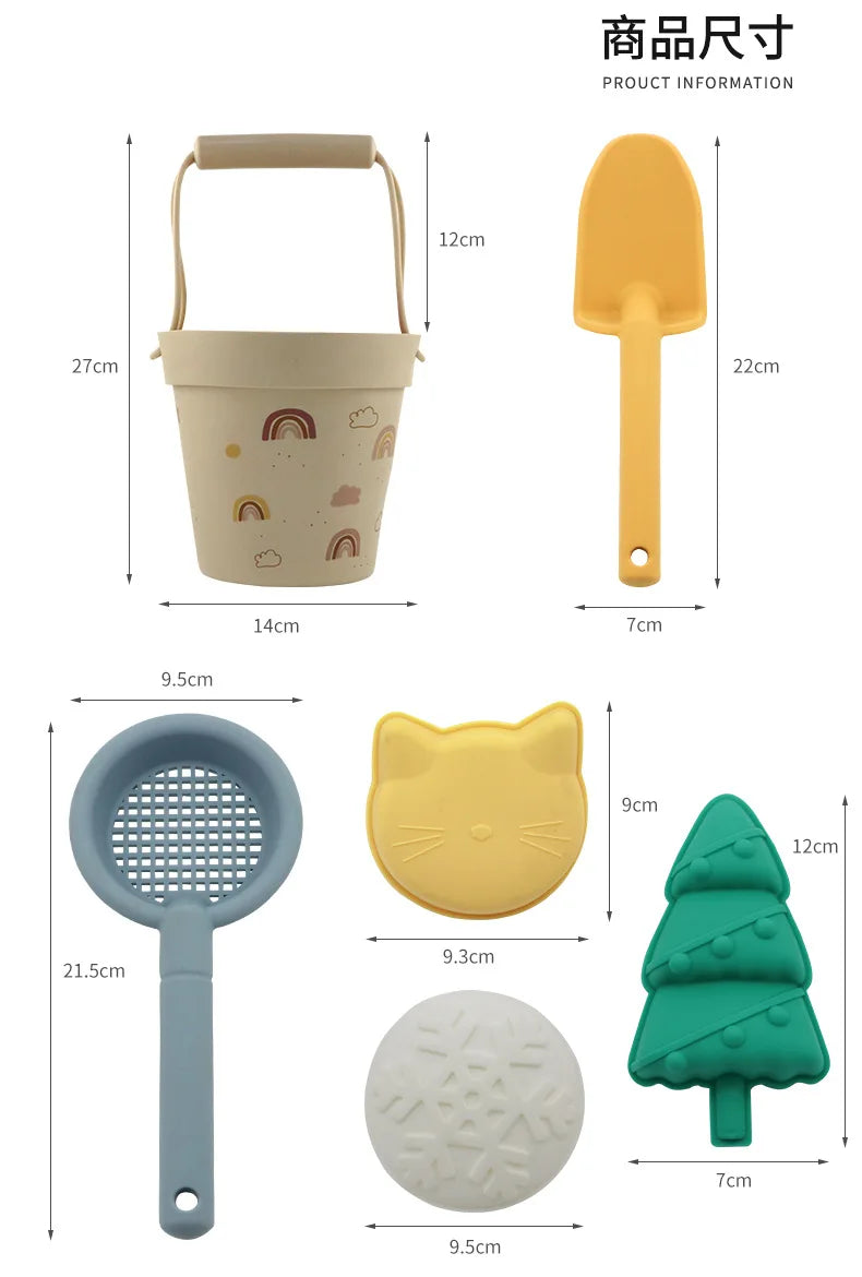 Summer Outdoor Parent Child Interactive Toy Silicone Beach Bucket Set  Baby Sand Digging And Water Play Tools