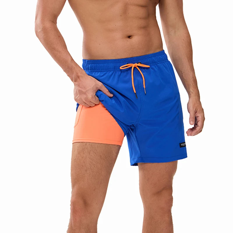 ESCATCH 2026 Latest Mens Shorts Breathable Long Lining Quick-Dry Sports Swim Traje De Baño Hombre Zipper Pockets Beach Shorts