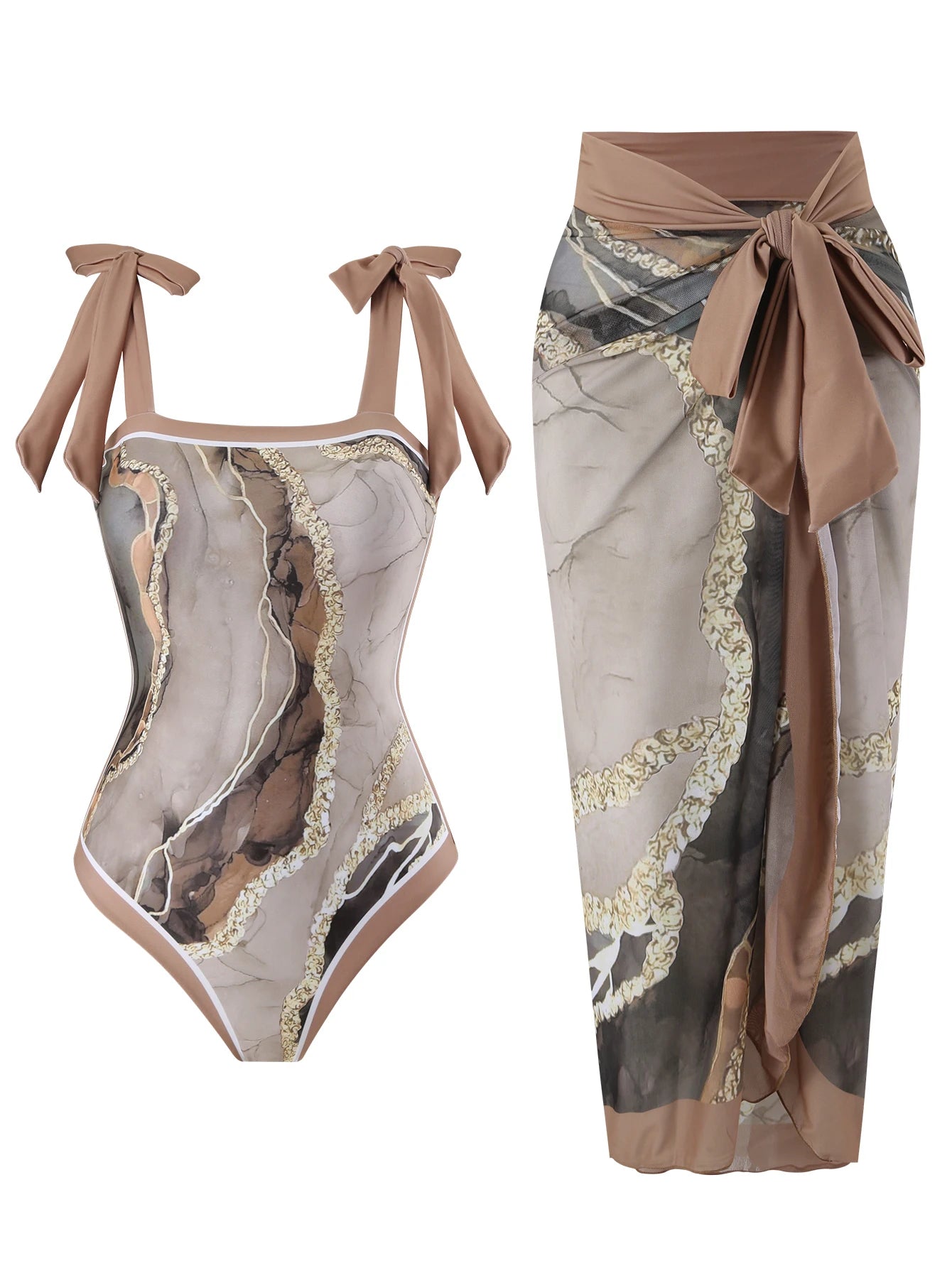Summer New Custom-Made Digital Printed One-Piece Bikini Swimsuit for Women Conservative Sun Protection One-Piece Gauze Skirt 2-Piece