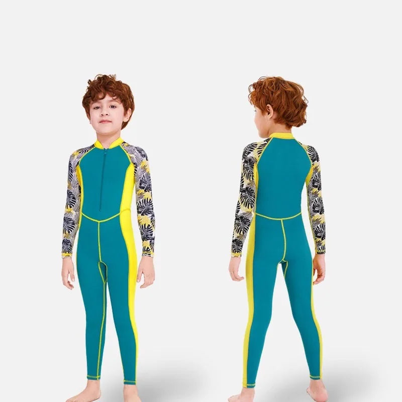 One-Piece Children Swimsuits Kid Swimwear Boys Long Sleeve Sun Protection (including swimming caps)