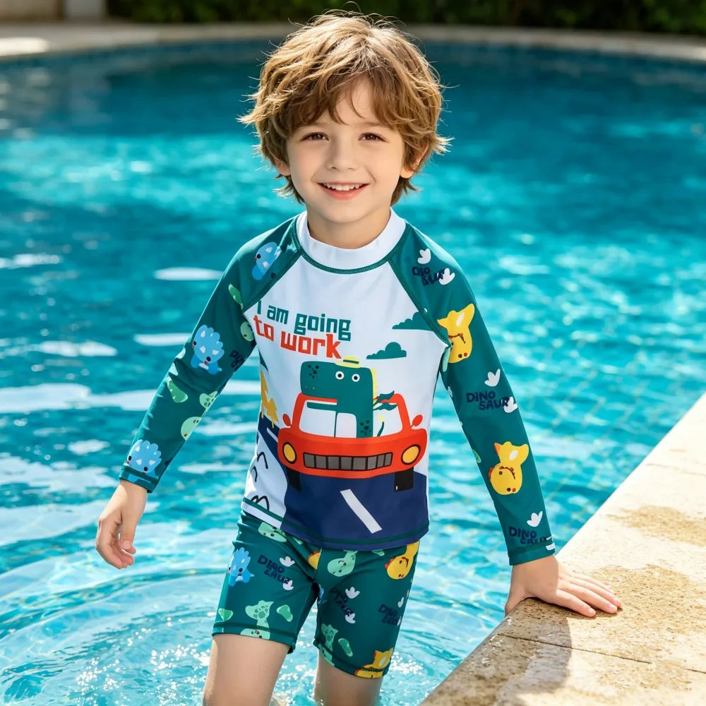 Children Surfing Suit Boys 2 to 3 4 5 6 7 8 9 10 11 Years Kids Swimming Suits Girls Spf 50+ Long Sleeves Stripe Swim Tops+Trunks