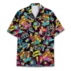 Retro Disco Music Cube Hawaiian Shirts For Men Galaxy Pop Skateboard Mens Hawaiian 80s 90s Shirts Short Sleeve Hip Hop Shirts