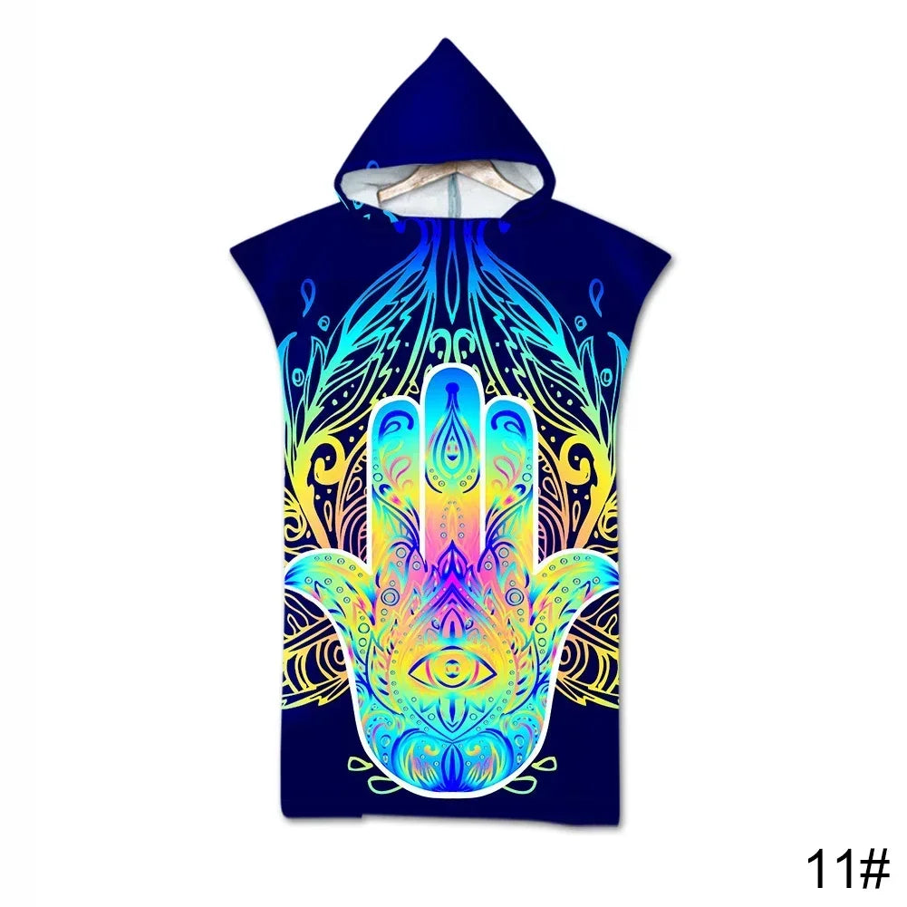 Printed Hooded Beach Towel For Adults Child Quick Dry Swimming Pool Poncho Bath Towel With Cloak Bathrobe Swimming Towels