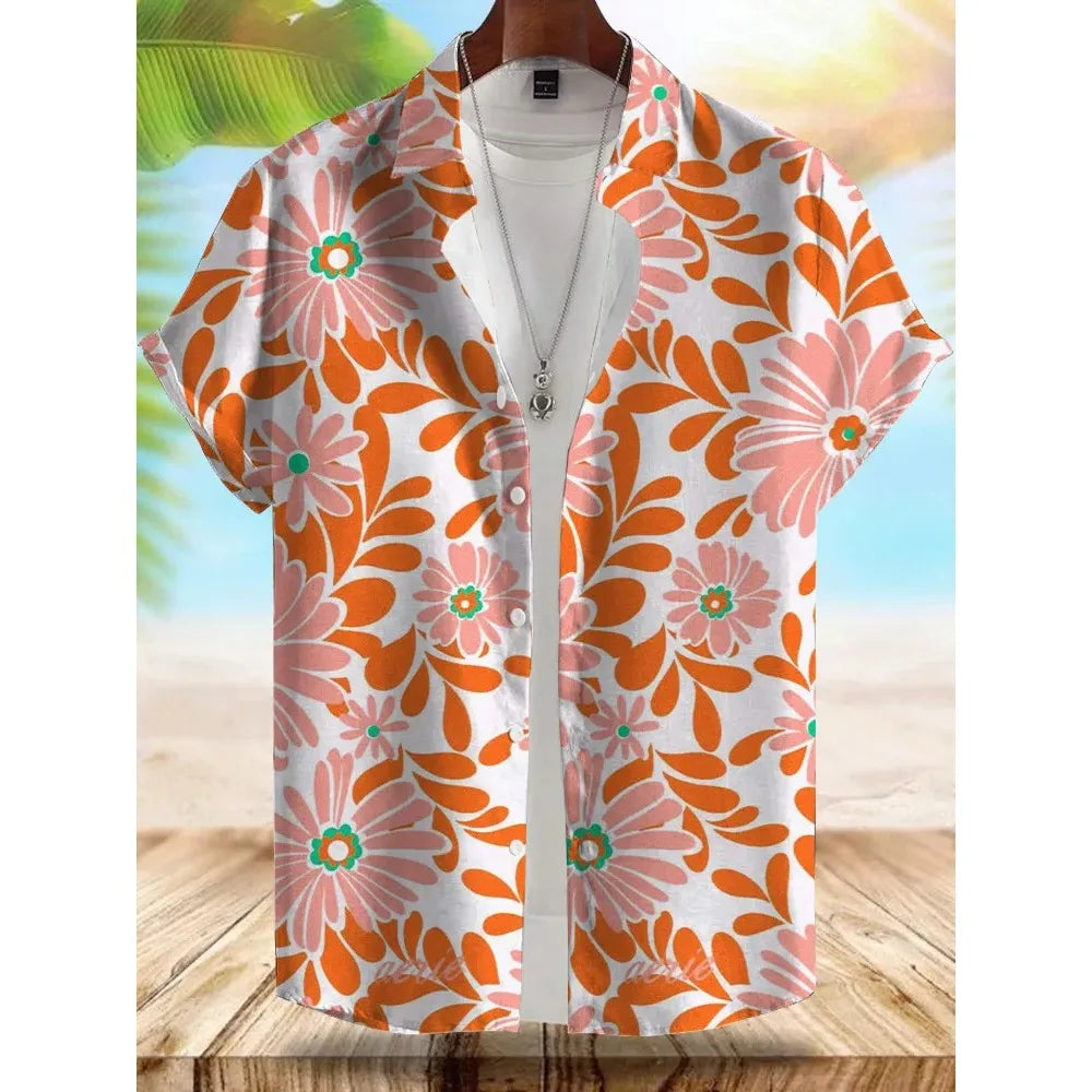 Seaside Hawaiian Style Men's Shirt Summer Vacation Casual Men's Short-sleeved Shirt Outdoor Beach Loose Comfortable Men's Shirt