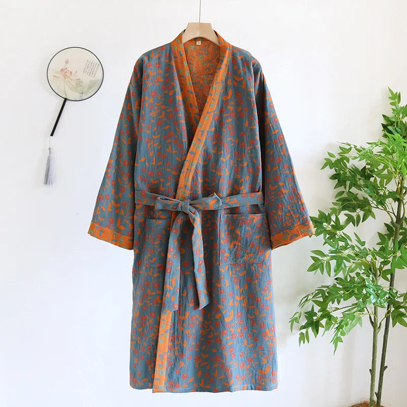 Pure Cotton Robe Women's Pajamas 3/4 Sleeve Spring Autumn Bathrobe Female Winter Morning Loose Home Wear Sleep Wedding Dress