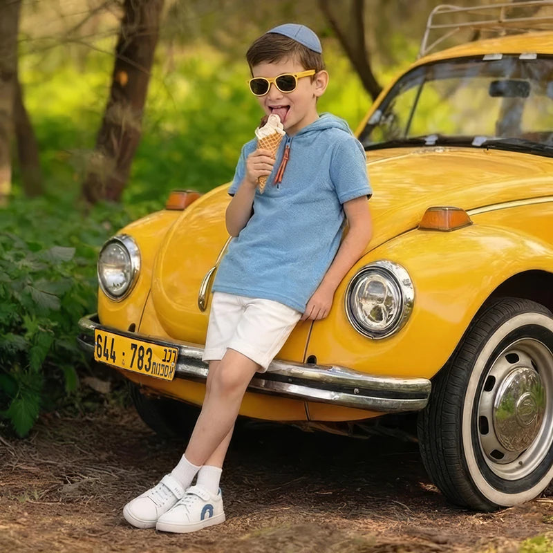 Summer Terry Sibling Clothing Set for Boys And Girls Blue Shirt for Boy Girl Dress Zipper With Colorful Drawstring Teens Outfit