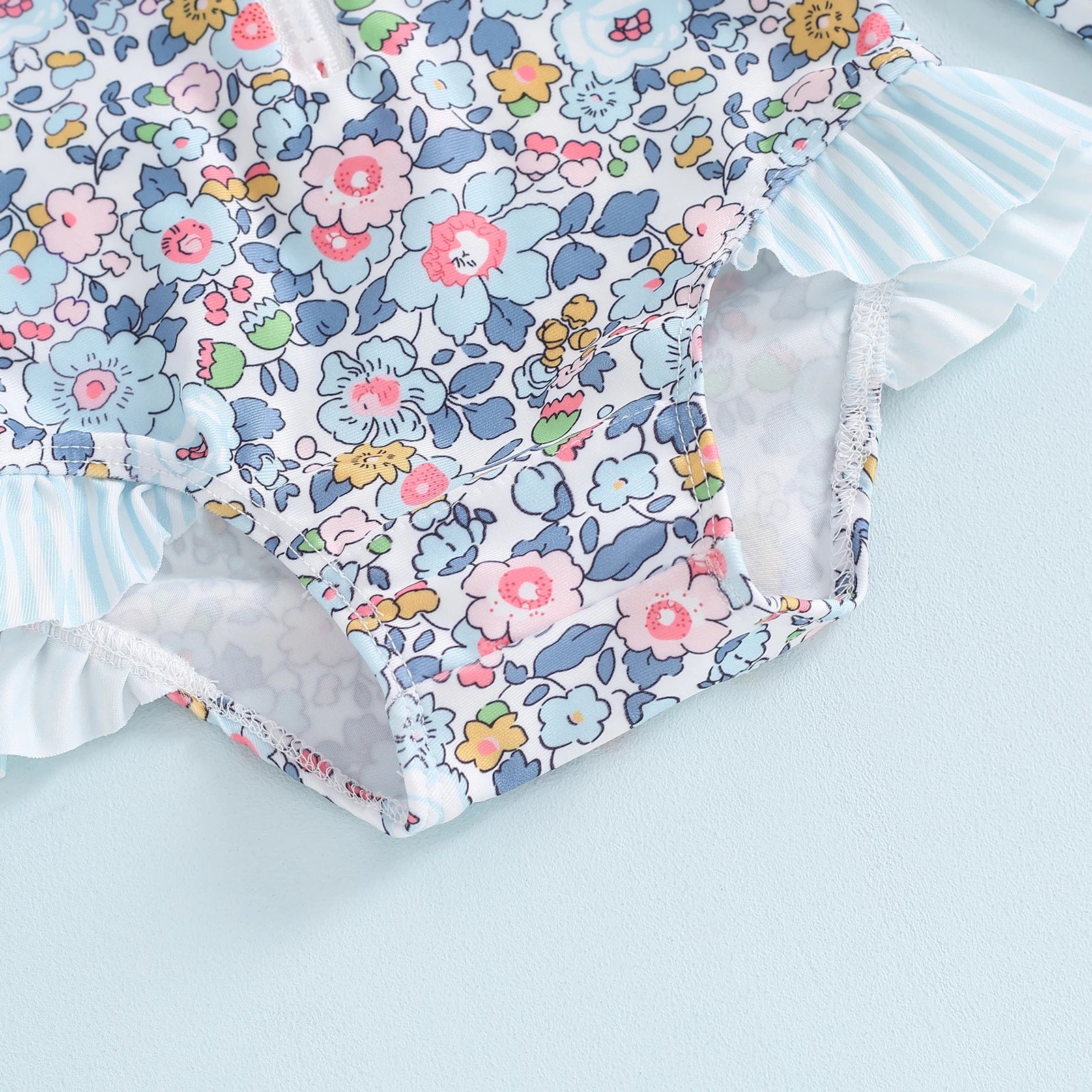 MISOWMNJOY Ruffle Floral Print Baby Girls Beachwear Summer Rash Guard Swimsuit Long Sleeve Bathing Suit Infant Swimwear with Hat