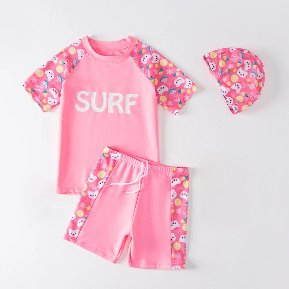 Boys Astronaut Swimsuit Set 3Pcs Kids Rash Guard Swimwear Short Sleeve Shirt + Shorts + Cap Children Beachwear UPF50+