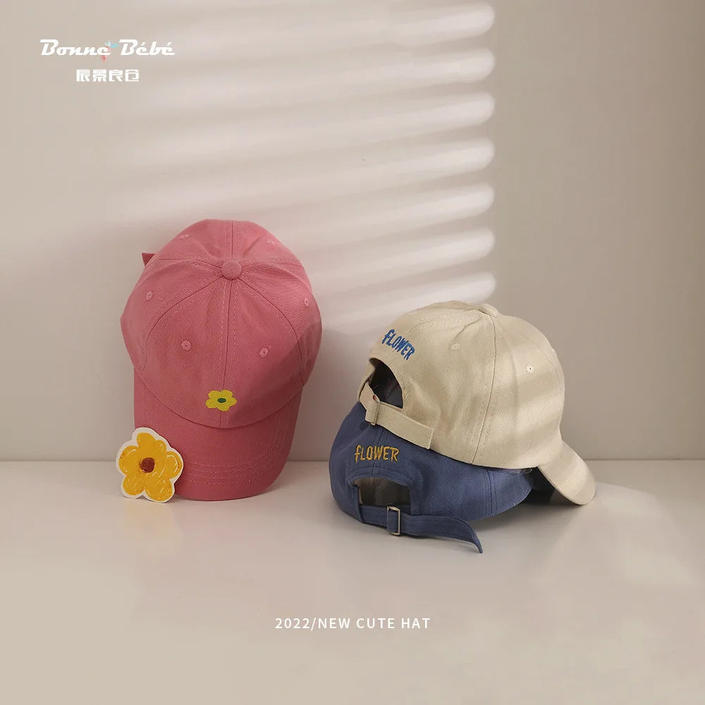 Lovely Flower Children Baseball Cap Solid Color Kids Duck Tongue Hat 3-5 Years Boy Girl Baby Outdoor Sun Visor Cotton Peaked Hat