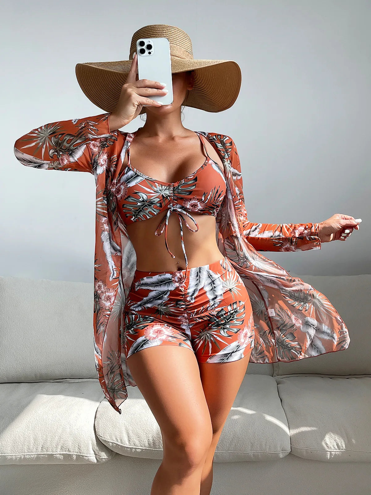 Summer Print Swimsuits Tankini Sets Female Swimwear Sports Beach Wear Three-Piece Bathing Suits Pool Women's Swimming Suit