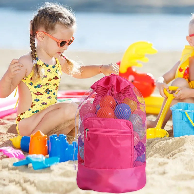 Portable Beach Bag Foldable Net Swimming Bag Children Beach Toy Organizer Storage Backpack Kids Outdoor Swimming Waterproof Bags