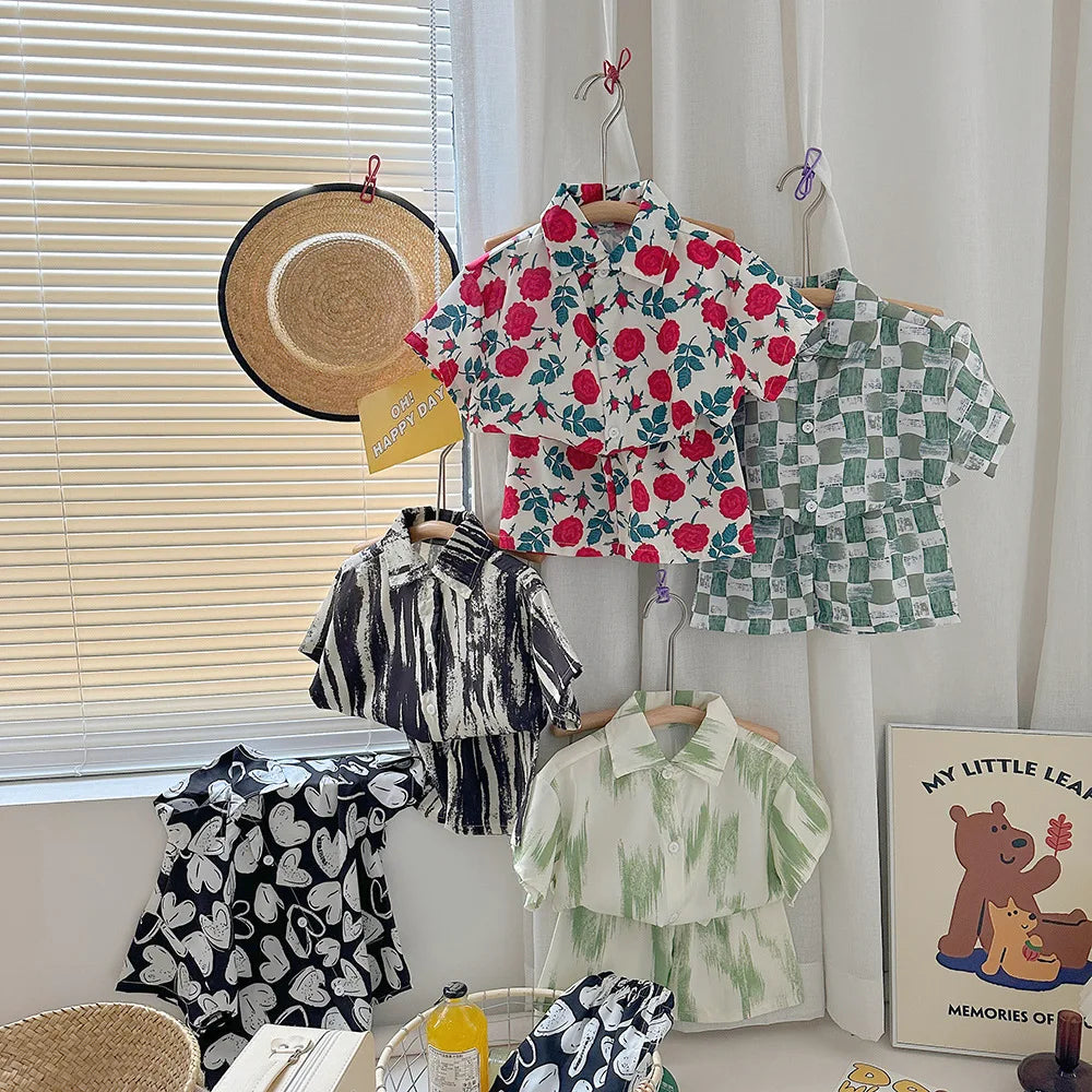 2pc New Children's Set Short-sleeve Shirt and Shorts Two-piece Beach Style Baby Clothes for Boys Summer Kids Clothing