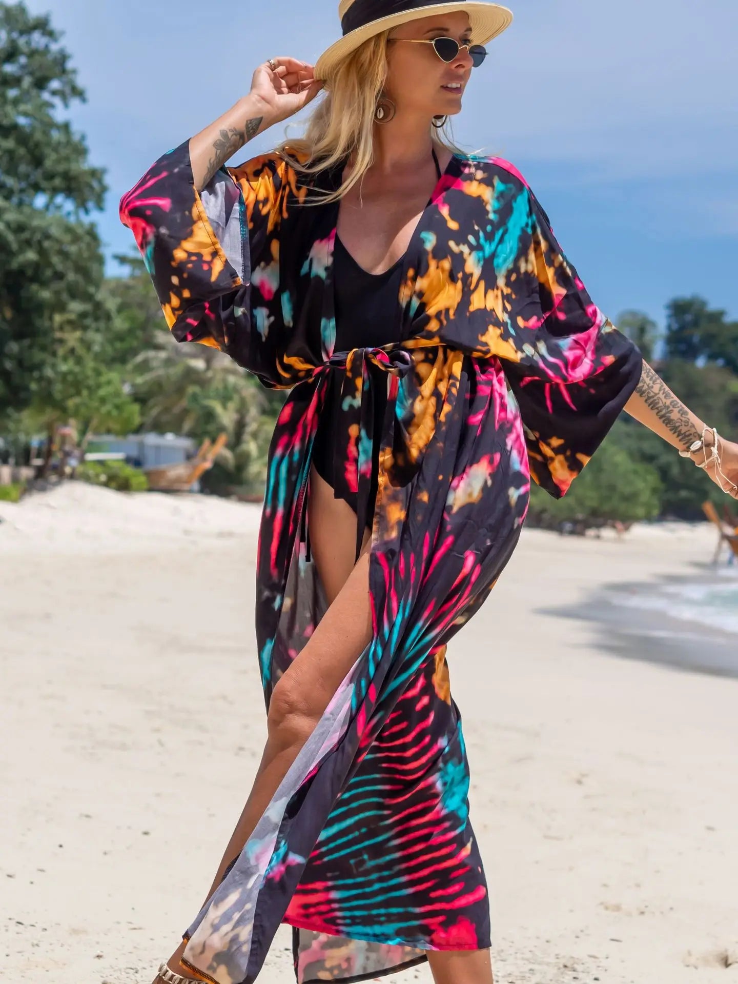 Swimsuit Cover Up Printed Kimono for Sea Boho Coverup Long Luxury Beach Outings Belted Swimwear Cape Holiday Bathing Suits Sales