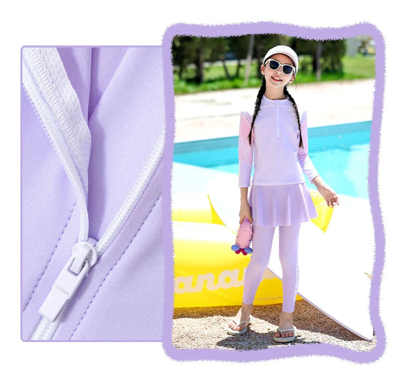 Two Piece Long Sleeve Girls Swimwear With Skirt Burkini Swimsuit Kids Children Modest Swimming Suit Sun Protection Beachwear