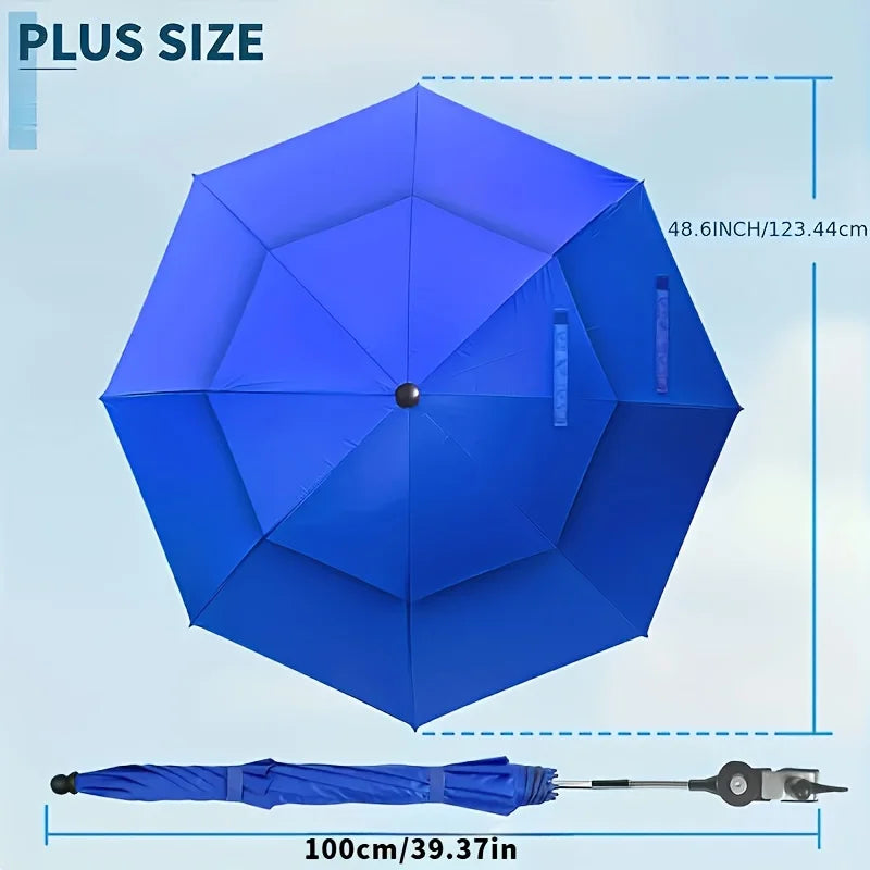 Double-layer UV Beach Umbrella – 360° Rotation, Strong Iron Frame, Universal Fixture for Chair, Portable for Camping & Pool