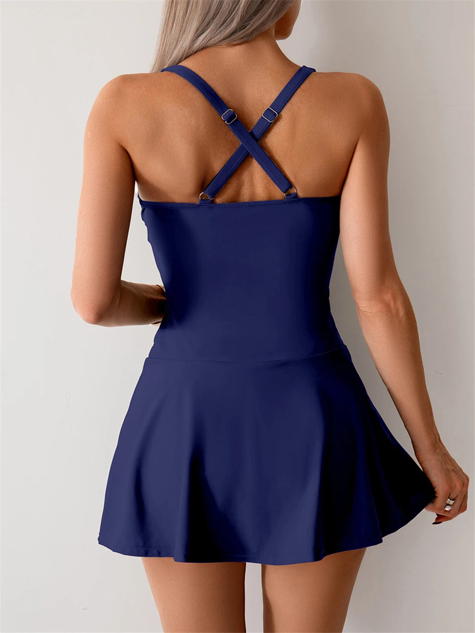 Solid Two Pieces Swimsuit Women Ruched Tankini Beach Dress Swimwear With Shorts Female Bathers Bathing Swimming Suit Summer