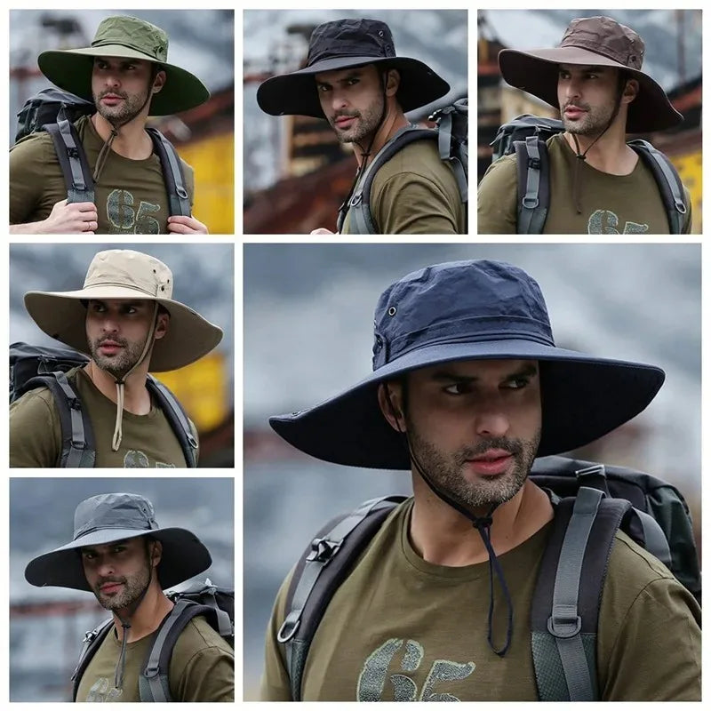 Summer Mountaineering Fishing Hat Men's UV Resistant Fisherman Hat Large Eave Outdoor Work Sun Protection Hat Sun Visor Hat