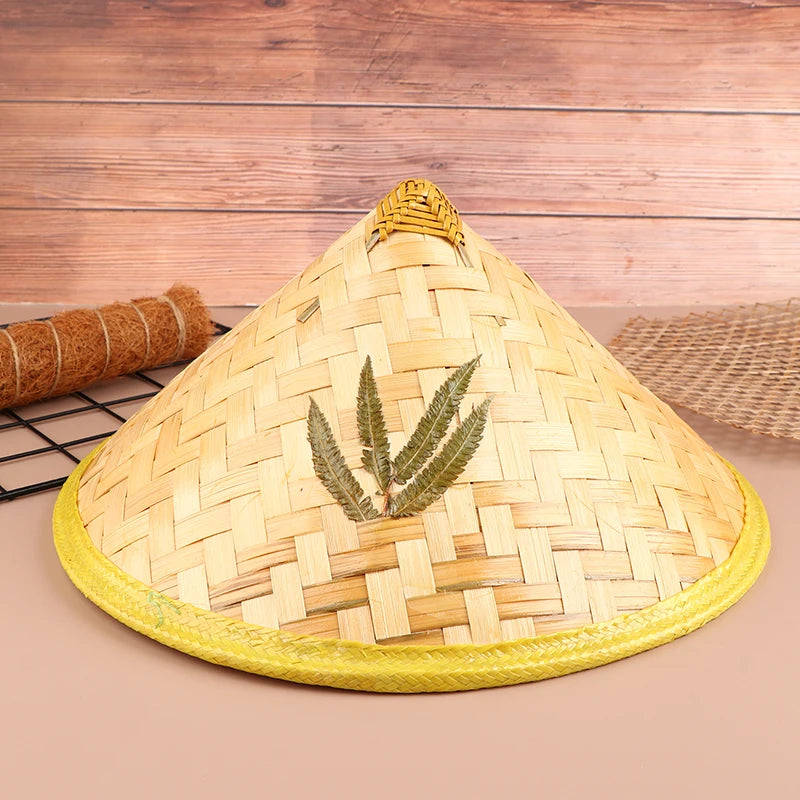 Chinese Retro Bamboo Rattan Fisherman Hat Handmade Weave Straw Bucket Hat Tourism Rain Dance Props Cone Fishing Sunshade Hat