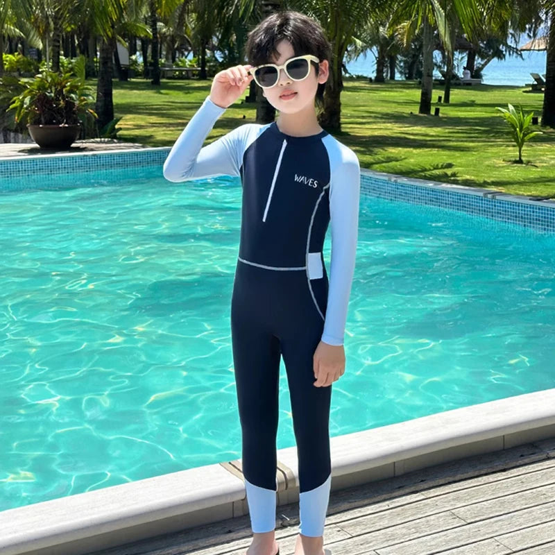 Full Body Boys Swimwear Sun Protection Kids Swimsuit One Piece Children Long Sleeve Bathing Suit Summer Swimming Pool Clothes