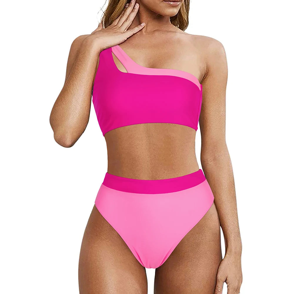 Women  2 Piece Bikini Sets Solid Color Padded High Waisted Bikini  Summer Beachwear Swimming Bathing Suits Bikini Set Femme