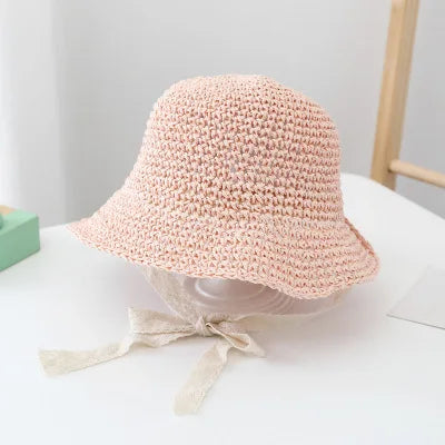 Fashion Baby Petal Brim Straw Woven Hat Sun Protection Lace Cap Kids Girls Princess Collapsible Beach Cute Infant Bucket Hats