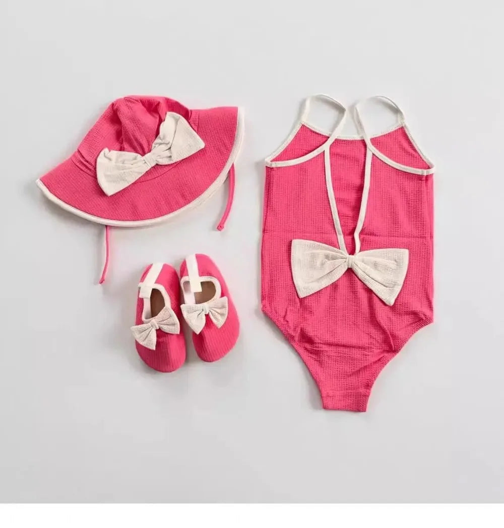 2026 KS Baby Girls Swimming Suit Wear Kids Clothes Girls Holiday Swimwears Bikini One Piece Cap Sister Brother Matching 18M-9Y