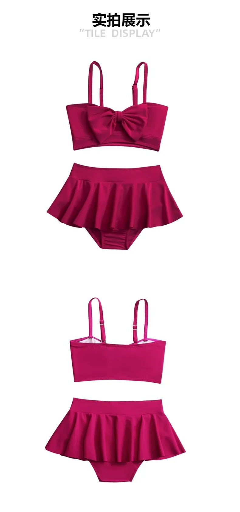 Girls Bow Bandeau Bikini Two Pieces Swimsuit Kids Ruffle Skirt Children's Swimwear 5-14 Years Teenager Bathing Suit Beach Wear