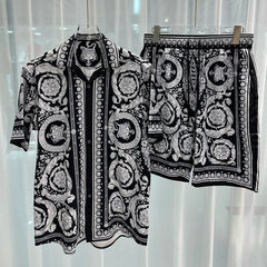 Vintage Men Shirts Sets Summer 3D Print Beach Short Sleeve Shirt Shorts Casual Trip Mens Hawaiian 2 Piece Suit Man Blouse