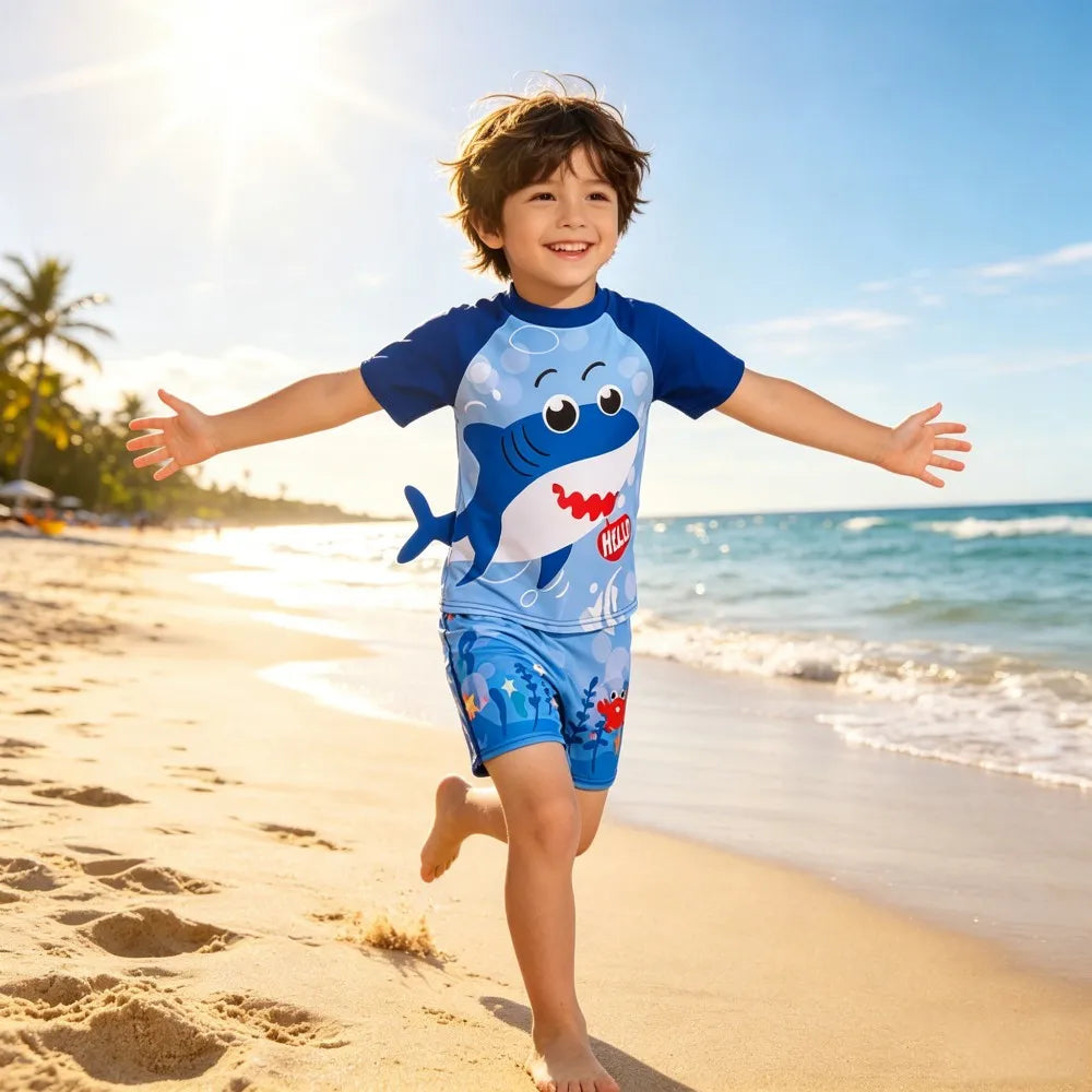 Boys Swimsuits Kids Toddler 3 to 4 5 6 7 8 9 10 11 12 Years Funny Boy Swimwear 3 Piece Short Summer Swimming Suit UV Protection
