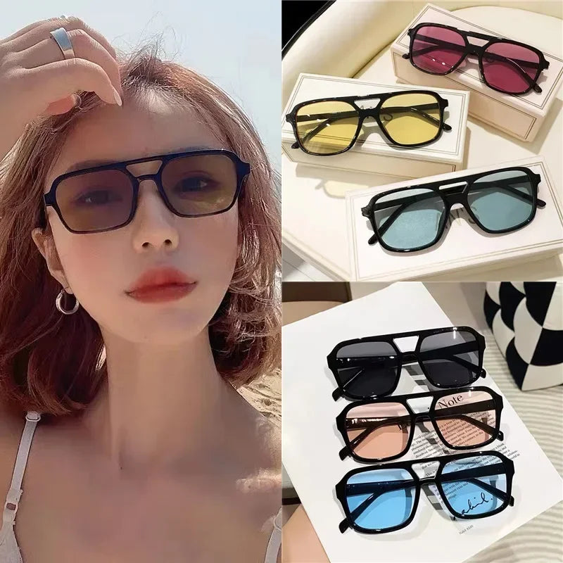 Square Big Frame Sunglasses for Men and Women Lightweight Frame Black Yellow Sun Glasses with UV Protection