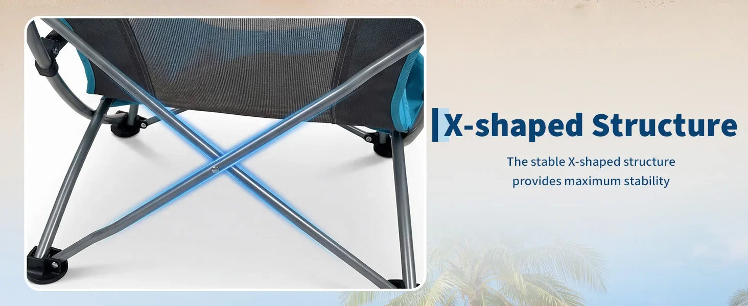 Low Folding Portable Beach Chairs for Extra Wide Seat Chair with Cup Holder Storage Pocket Carry Bag for Camping Beach Travel