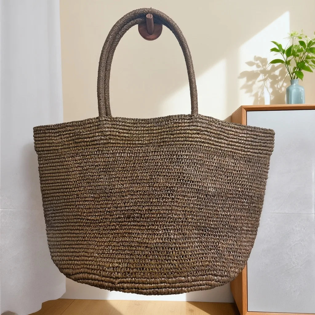 Large Handwoven Rattan Tote Bag for Women Natural Straw Beach Bag Purse Luxury Shoulder Bags Handbag Summer