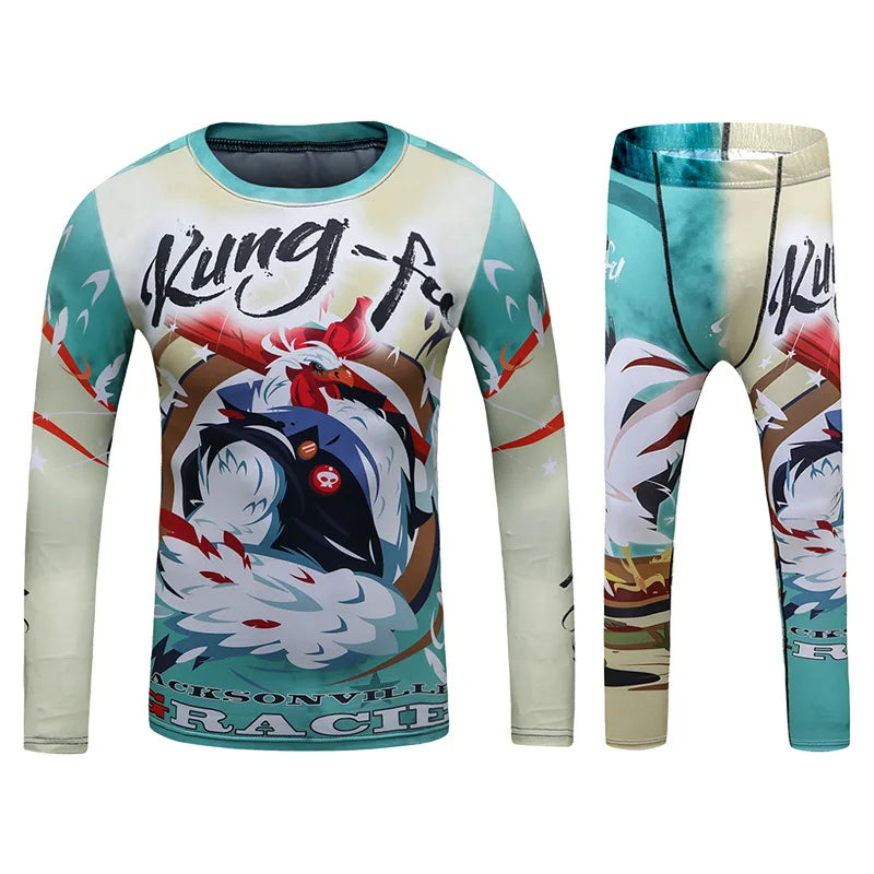 New Kids 4/pcs Sets Rashguard Jiu Jitsu MMA T-shirt+Pant For Children Muay Thai Shorts BJJ Tight Sportsuit MMA Boxing Fightwear