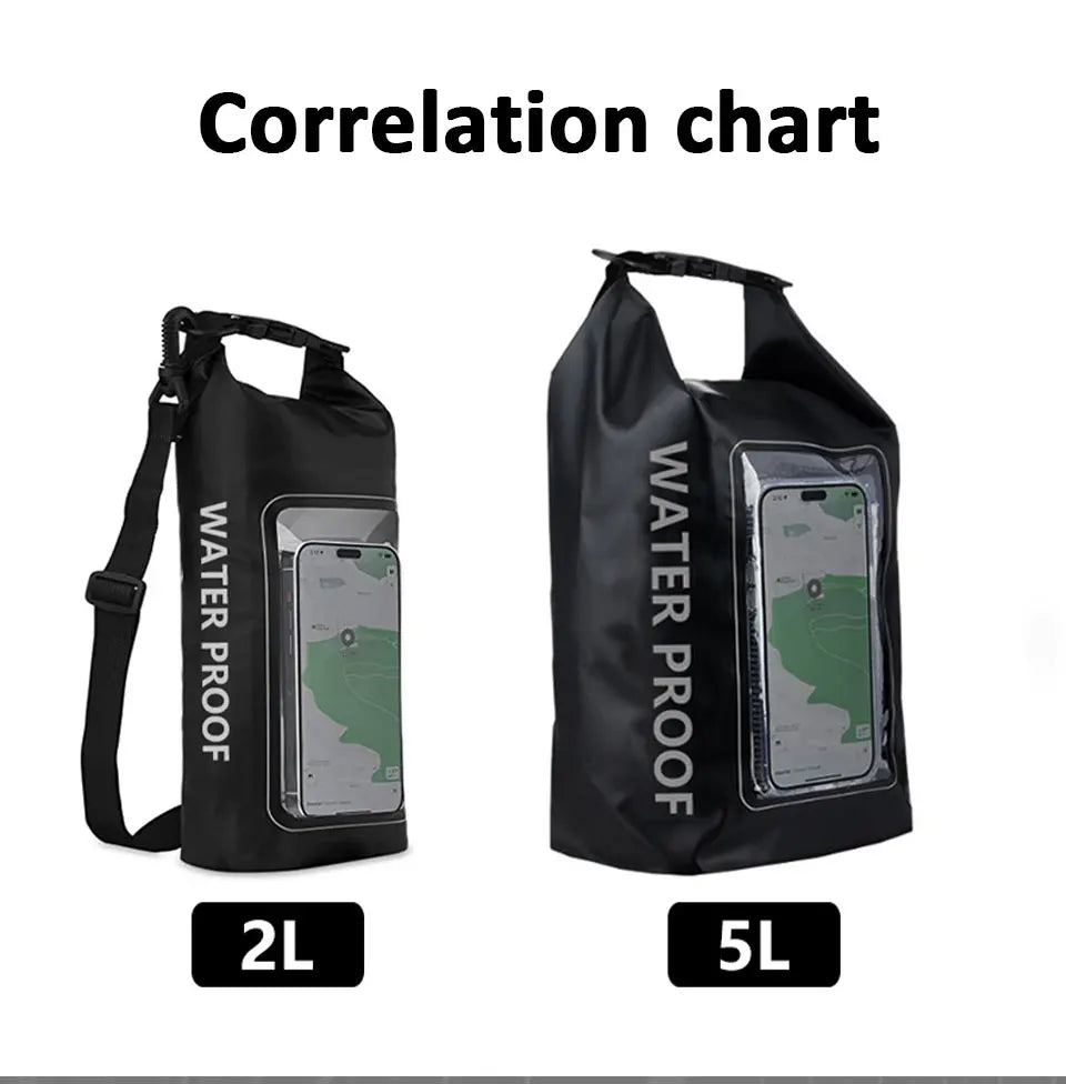 2L/5L Waterproof Dry Bag Touch Screen Swimming Waterproof PVC Bag Rafting Floating Outdoor Sport Bag Surfboard Kayak Storage Bag