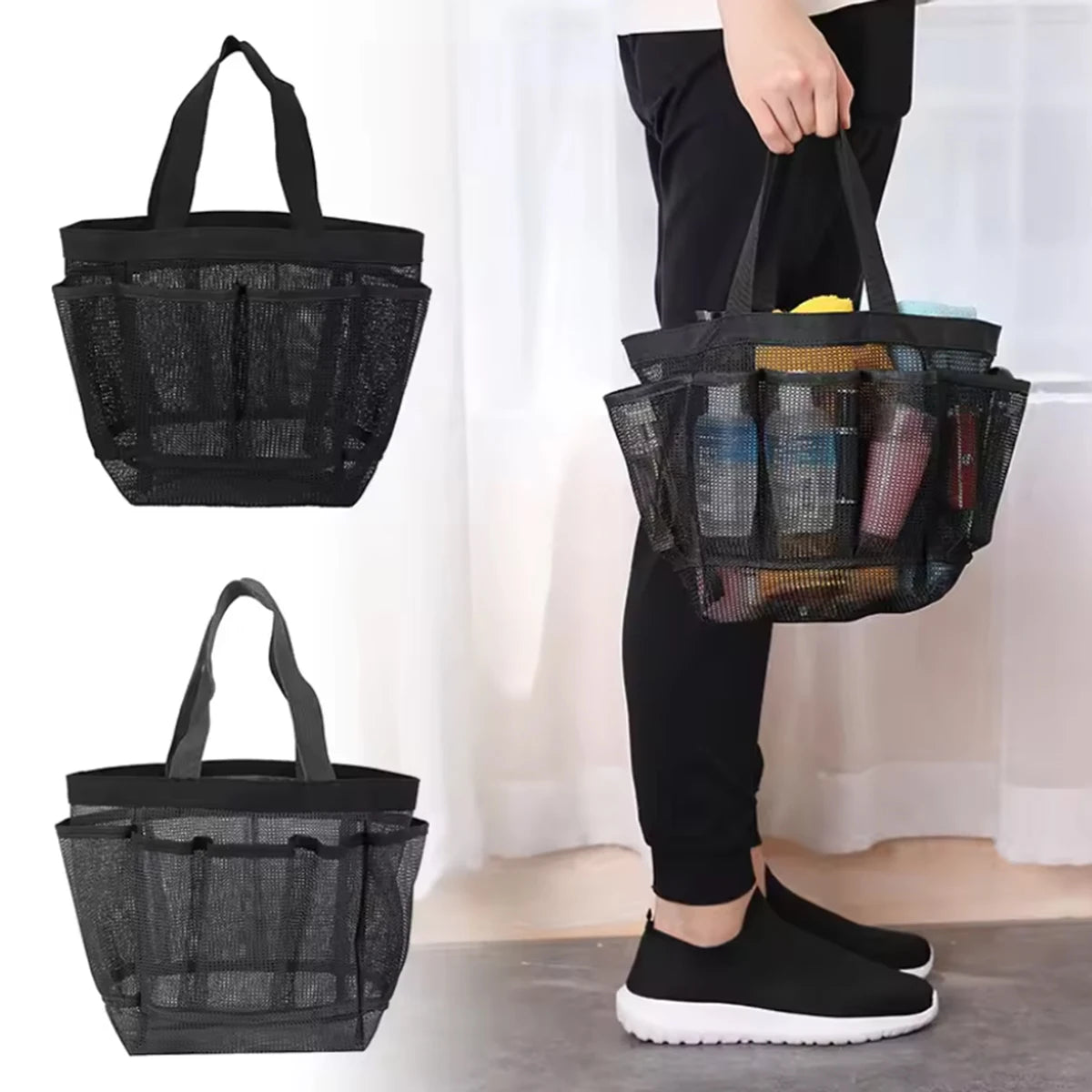 Portable Mesh Shower Caddy Tote Beach Bag Travel Storage Wash Bag Swimming Bath Bag Suitable for Outdoor Camping Quick Dry Tote